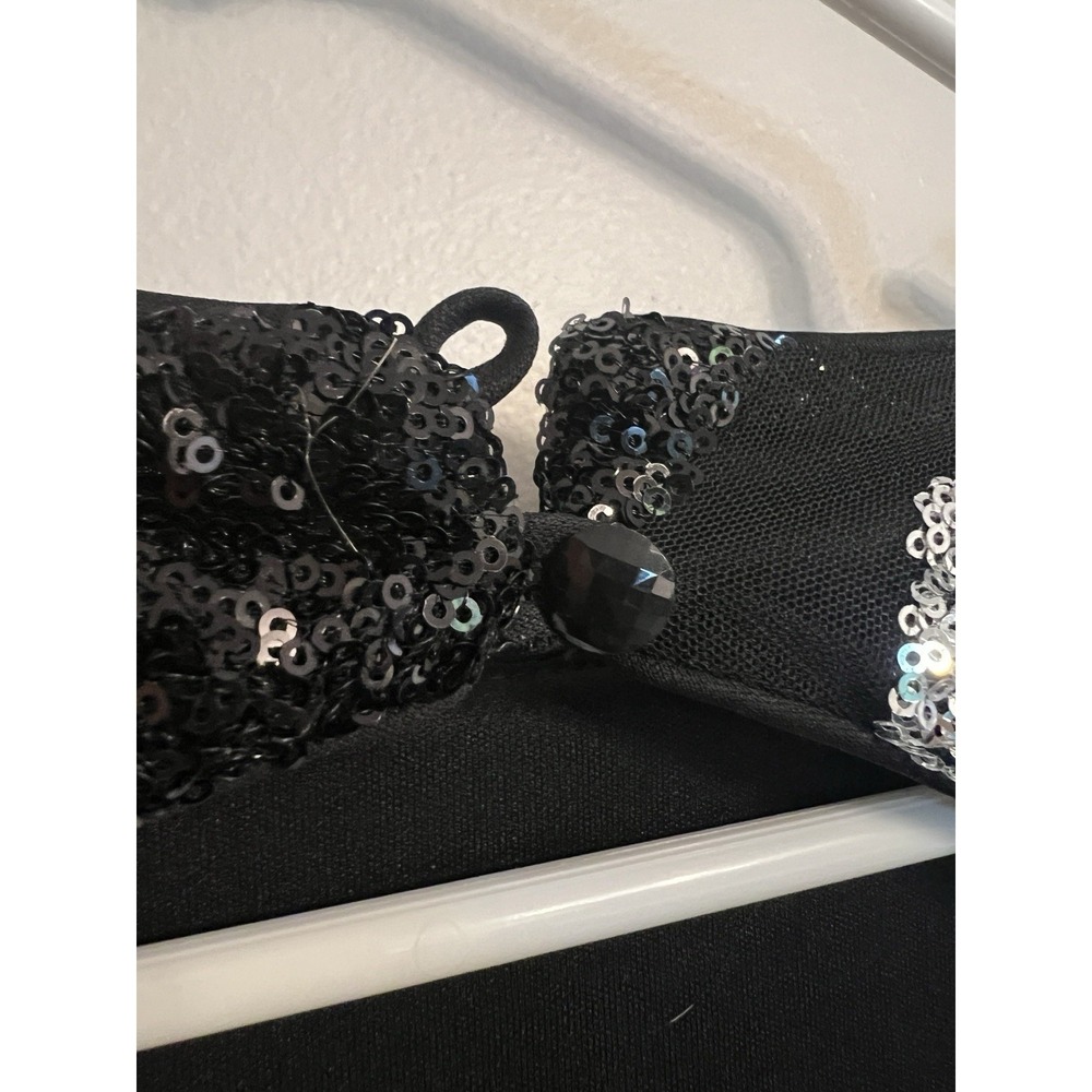 Caché VTG Black Sequined Silver Black Diagonal Sheath Mini Dress Zip Lined 2 - Picture 6 of 6